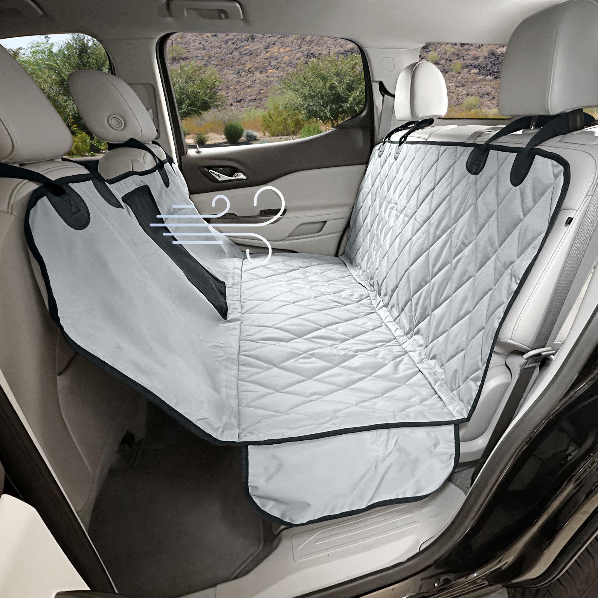 Rear Seat Cover with Hammock Mesh Window Grey