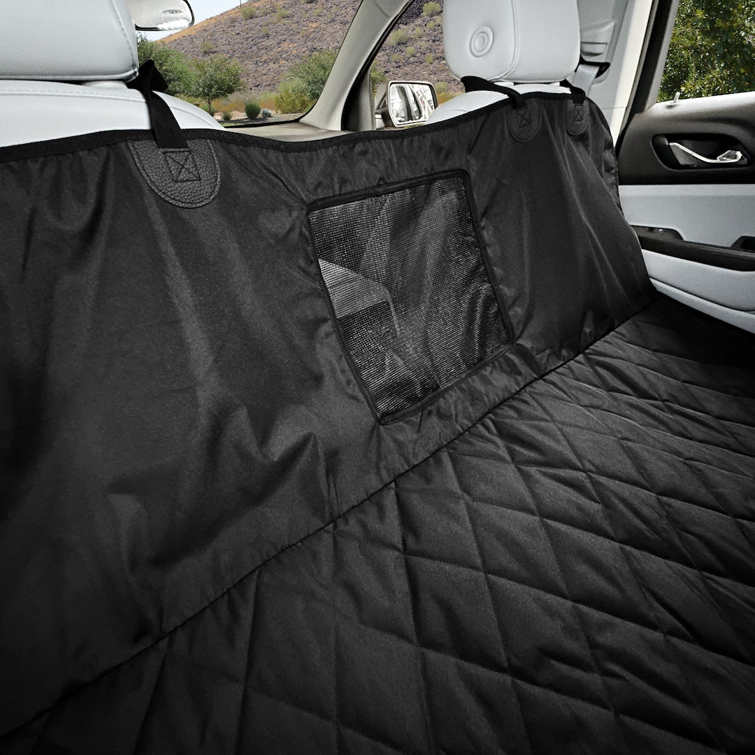 4Knines Rear Seat Cover for Fold Down Seats with Hammock Mesh Window  Black