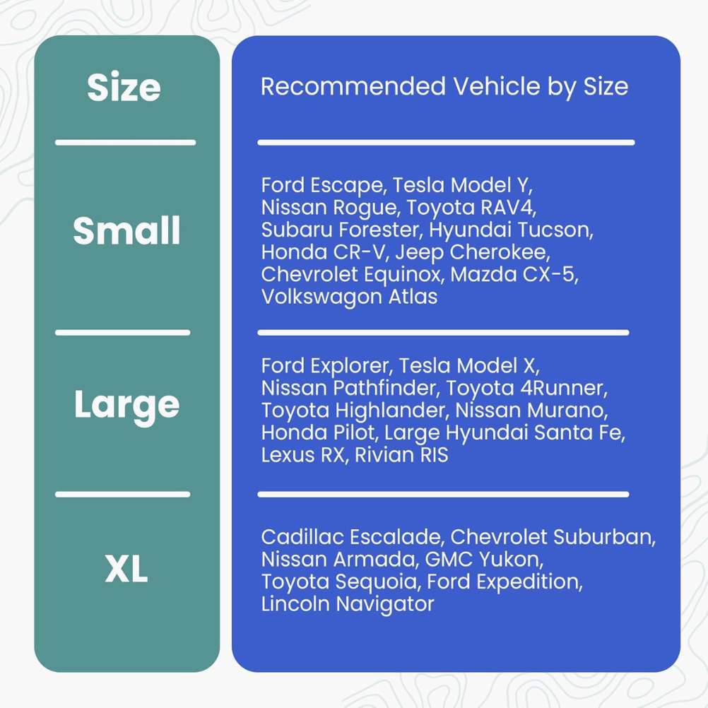 4Knines Cargo Liner size guidelines by vehicle