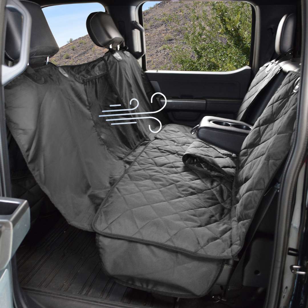 4Knines Crew Cab Truck Seat Cover with Hammock Mesh Window  Black