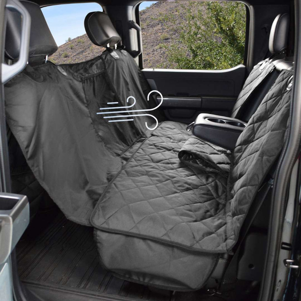4Knines Crew Cab Truck Seat Cover with Hammock Mesh Window  Black
