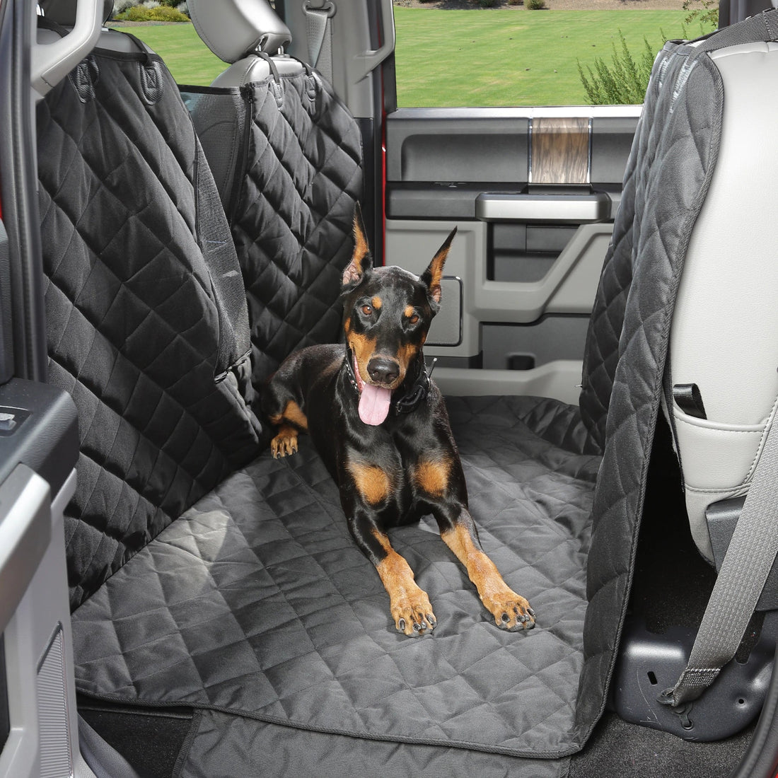 4Knines Floor Hammock for Crew Cab Trucks Black with dog