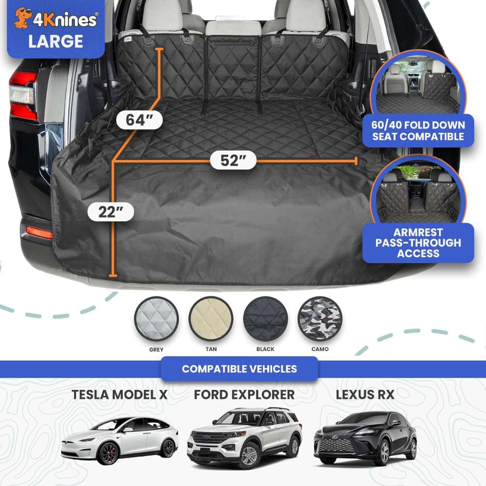 4Knines SUV Cargo Liner for Fold Down Seats size measurements compatible vehicles 