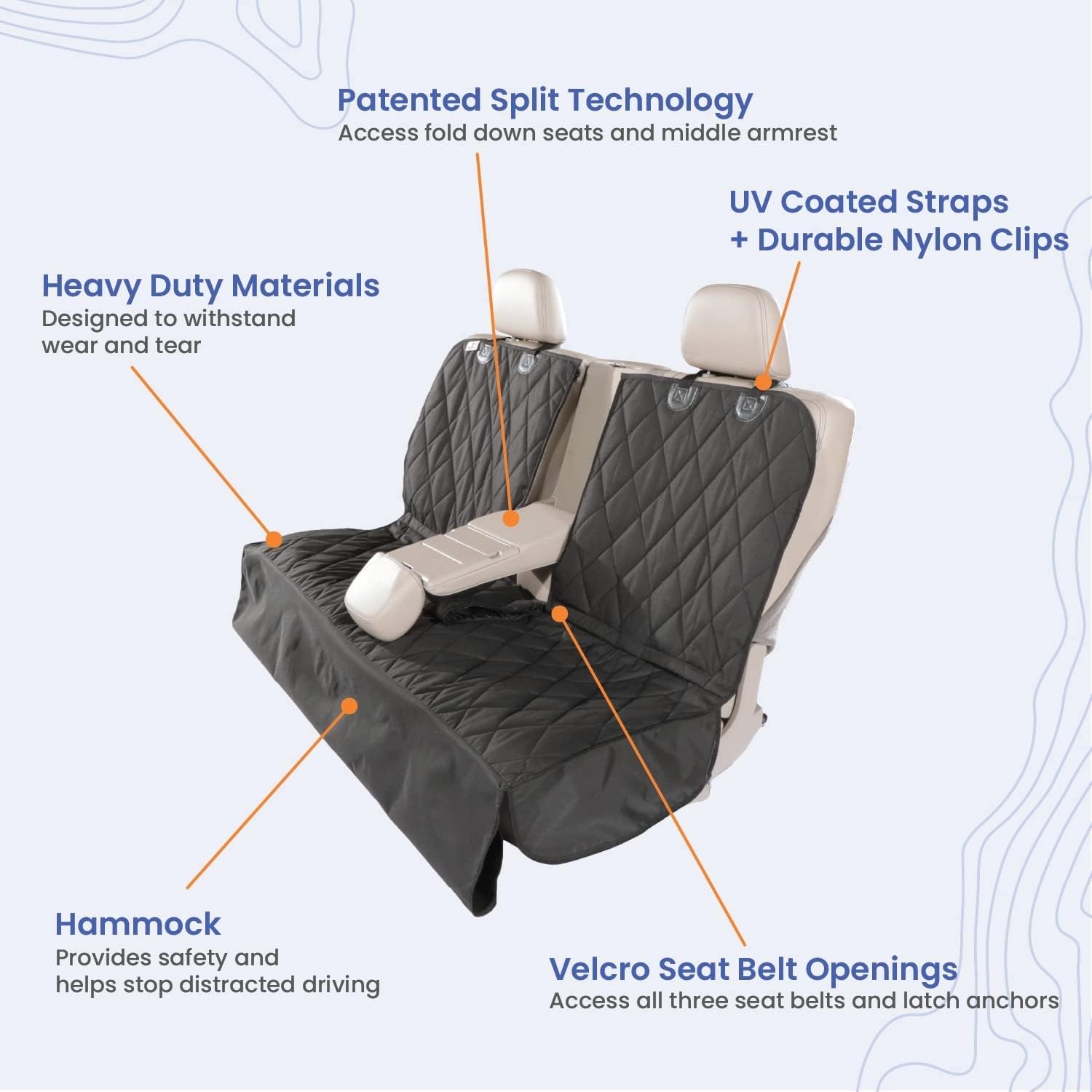 4Knines Rear Seat Cover for Fold Down Seats with Hammock Mesh Window features