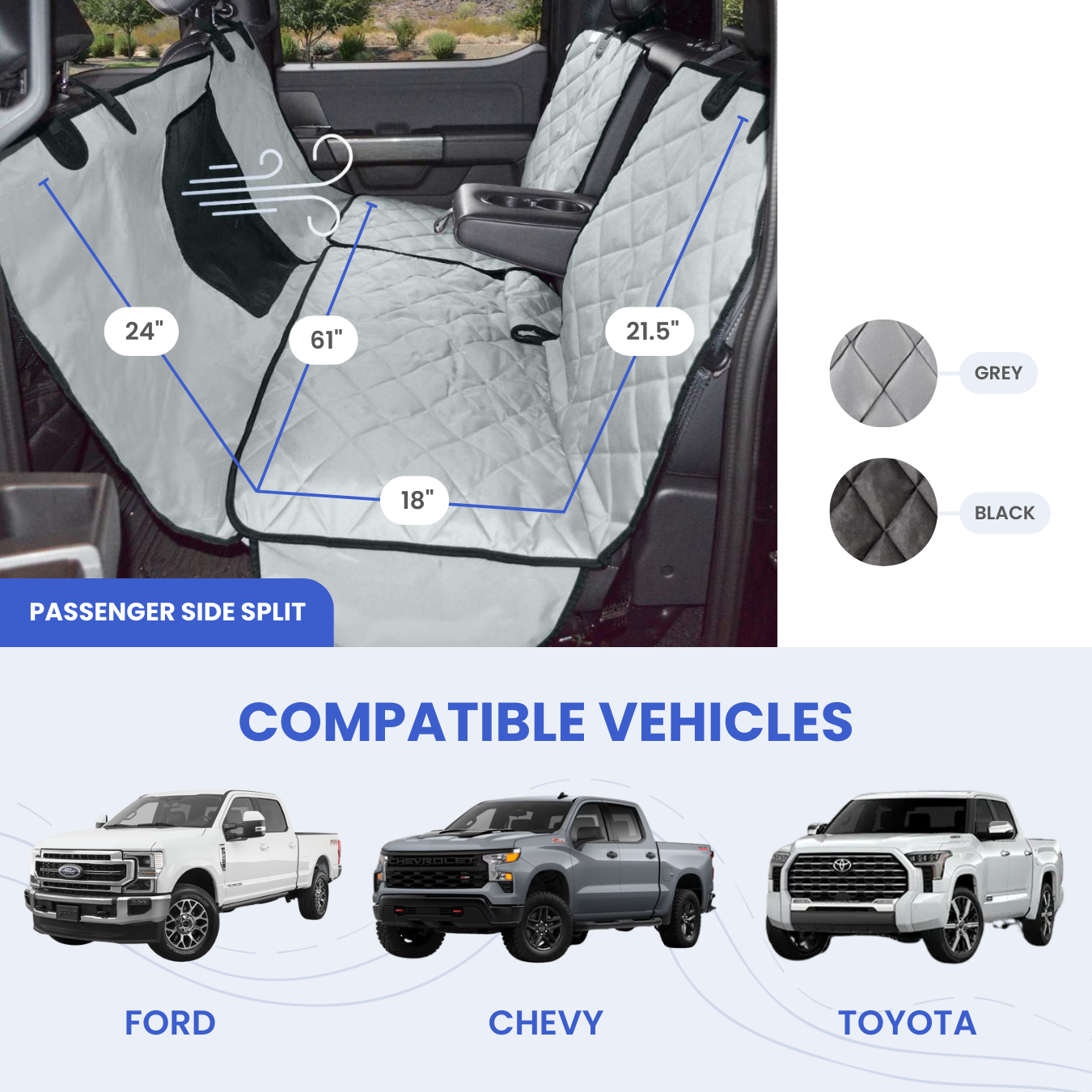 4Knines Crew Cab Truck Seat Cover with Hammock Mesh Window size measurements compatible vehicles