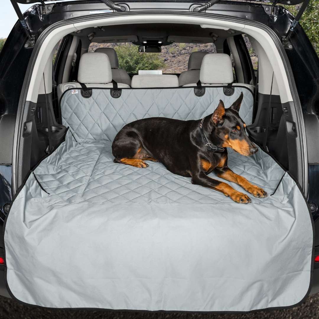 4Knines Cargo Liner for SUVs - Large Grey with dog