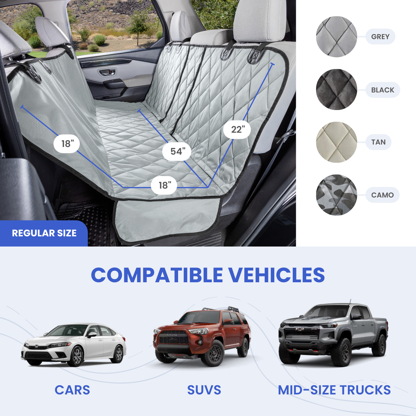 4Knines Rear Seat Cover for Fold Down Seats with Hammock size measurements compatible vehicles