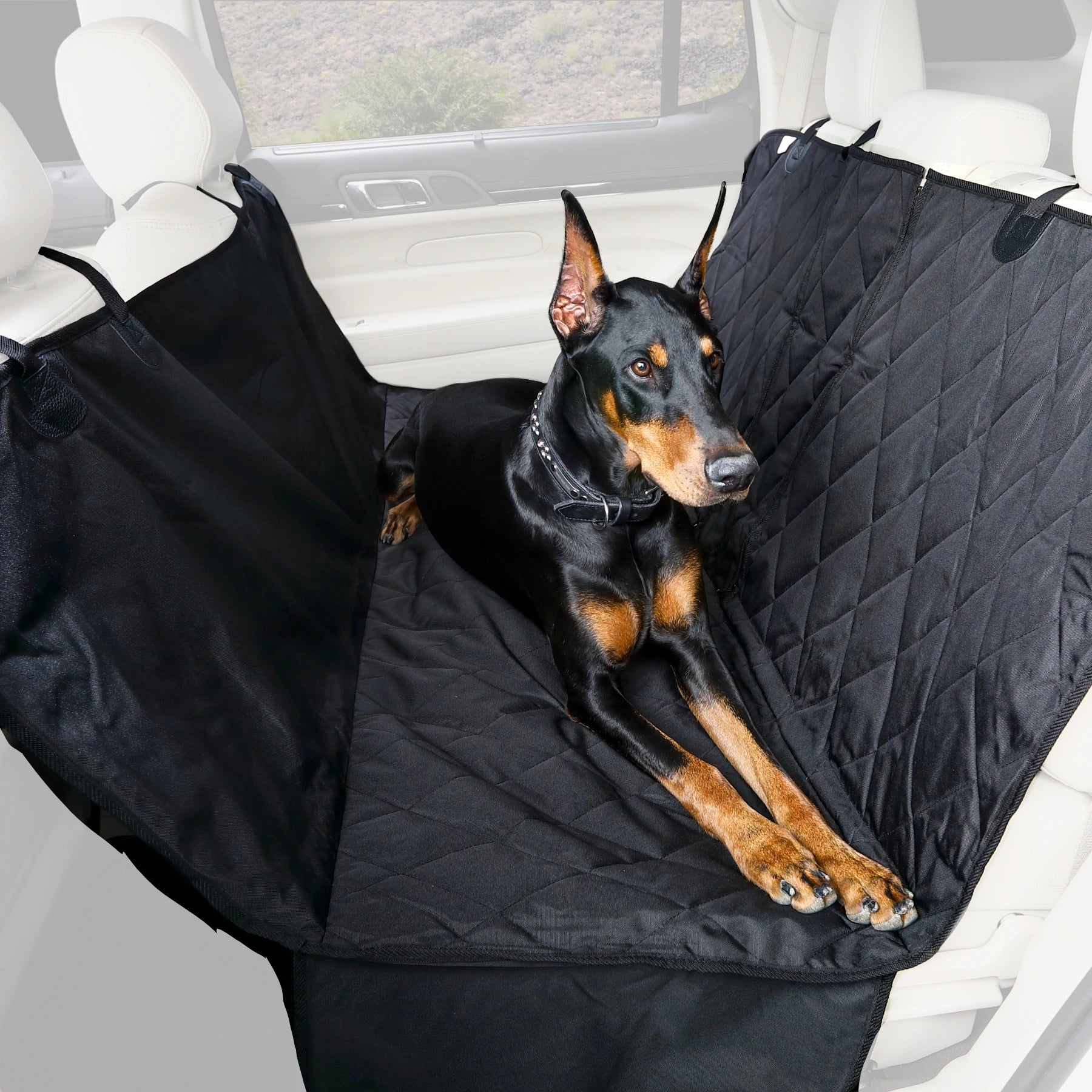 4Knines Rear Seat Cover for Fold Down Seats with Hammock with dog Black