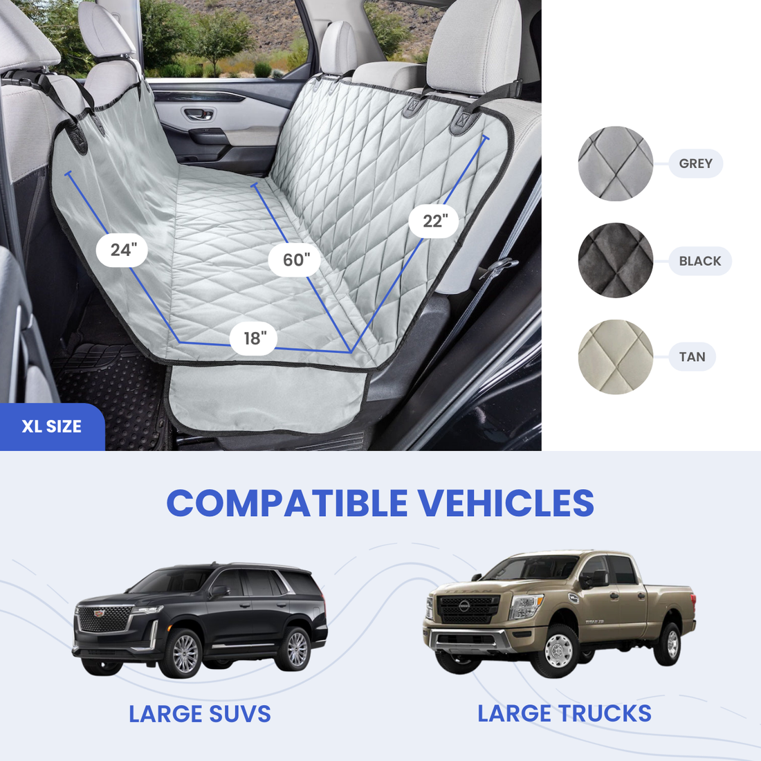 Dog Rear Seat Cover with Hammock - XL size measurements compatible vehicles