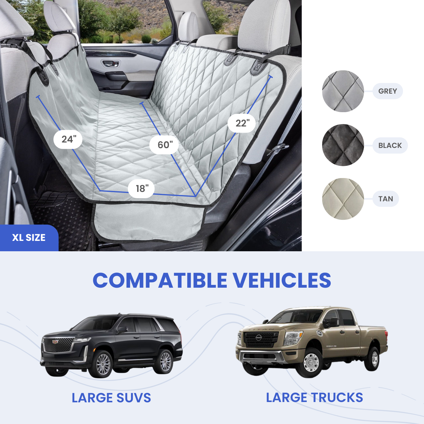 Dog Rear Seat Cover with Hammock - XL size measurements compatible vehicles