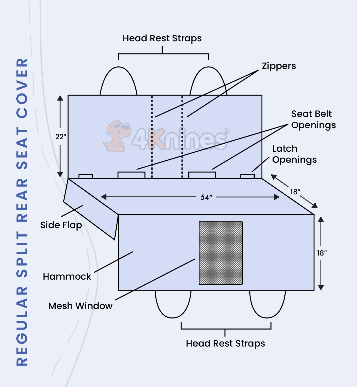 4Knines Rear Seat Cover for Fold Down Seats with Hammock Mesh Window size measurements